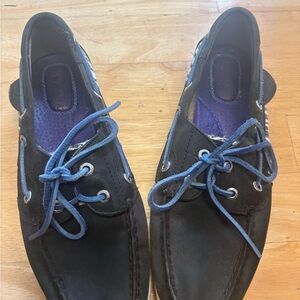 Women’s Sperry topsider Lace-Up Boat Shoes in Black with zebra sequins